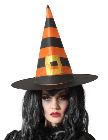 Pălărie vrăjitoare cu dungi portocalii și negre