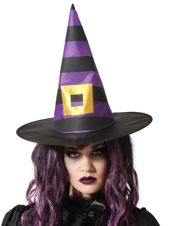 Pălărie vrăjitoare cu dungi violet și negru