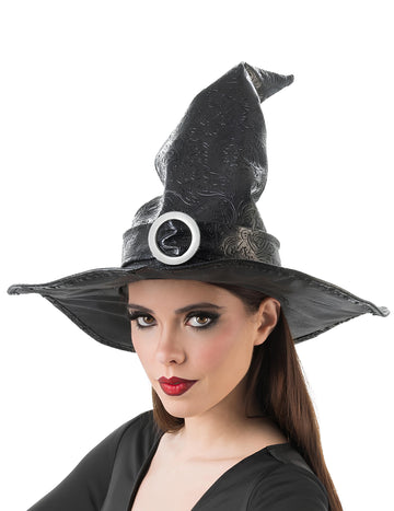 Chapeau de sorcière en simili cuir texturé noir