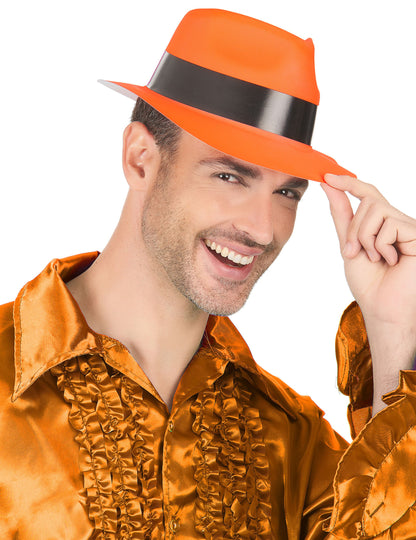 Pălărie de gangster portocaliu fluo adult