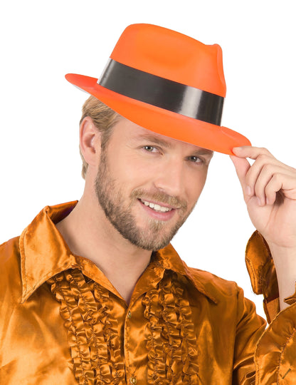 Pălărie de gangster portocaliu fluo adult