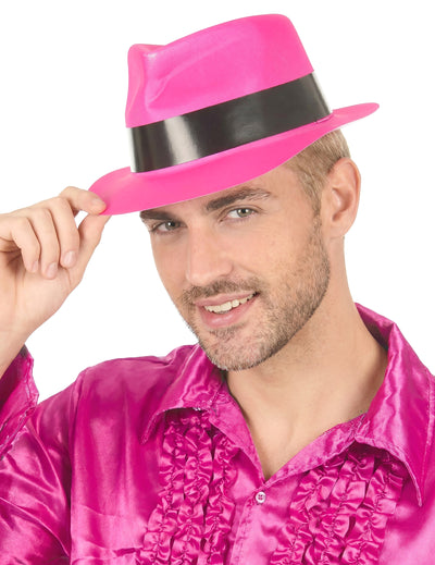 Pălărie de gangster roz Fluo adult