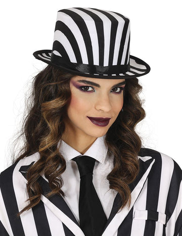 Pălărie de top cu dungi alb -negru adult