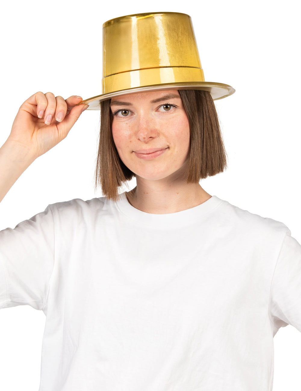 Chapeau haut de forme brillant pour adulte doré