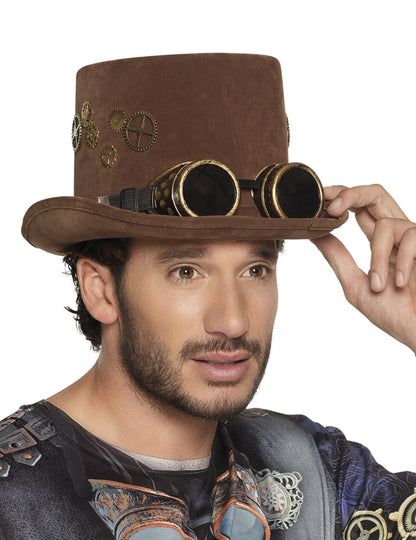 Pălărie de top maro BEWELLS Steampunk Adult Steampunk pahare