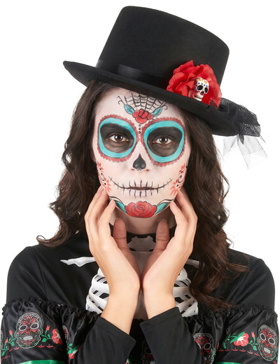 Pălărie neagră cu craniu craniu dia de los muertos adult