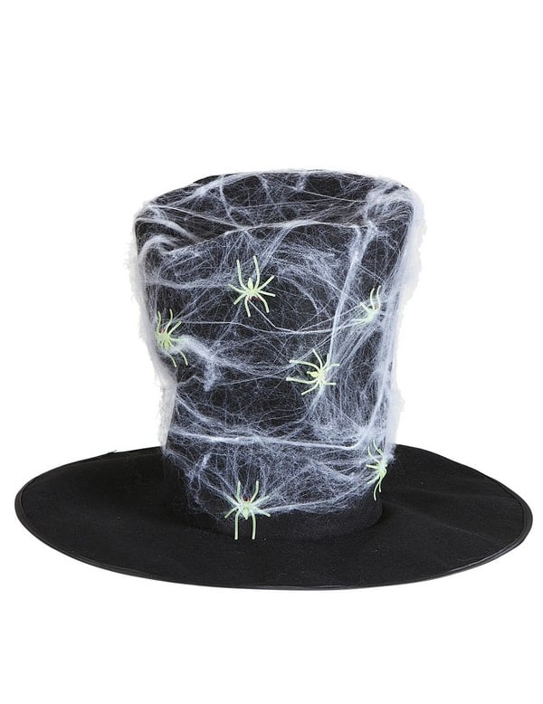 Gros plan sur la toile et les araignées du chapeau haut de forme toile avec araignées