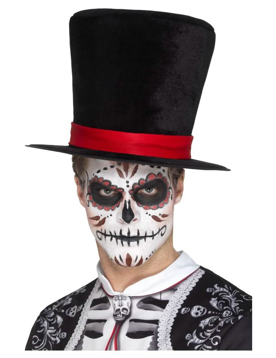 Joben de catifea Dia de los Muertos pentru adult negru cu panglică roșu