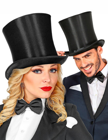 Chapeau luxe haut de forme satin pour adulte noir