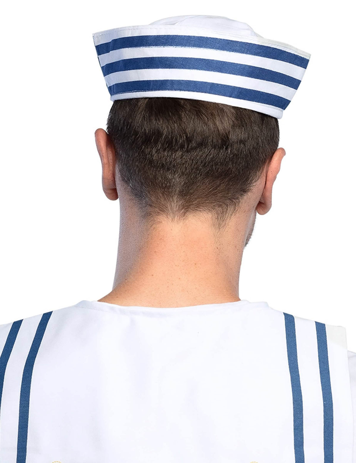 Vedere din spate a pălăriei de marinar cu dungi pentru adult