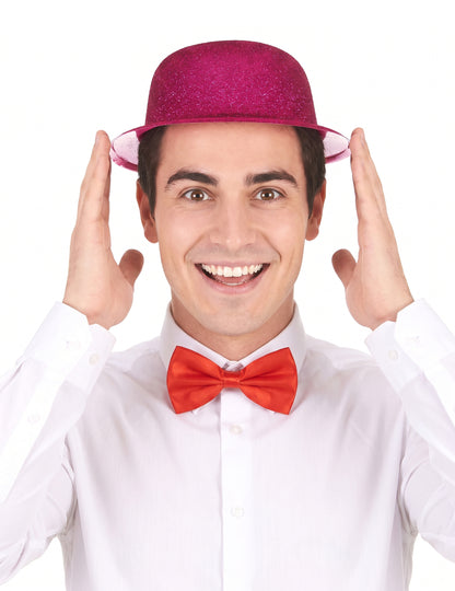 Chapeau melon pailleté fuschia adulte