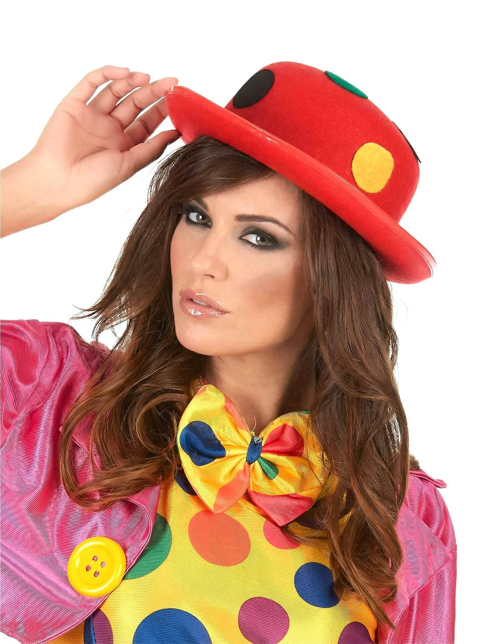 Pălărie melon de clovn cu buline pentru adult roșu cu buline multicolore