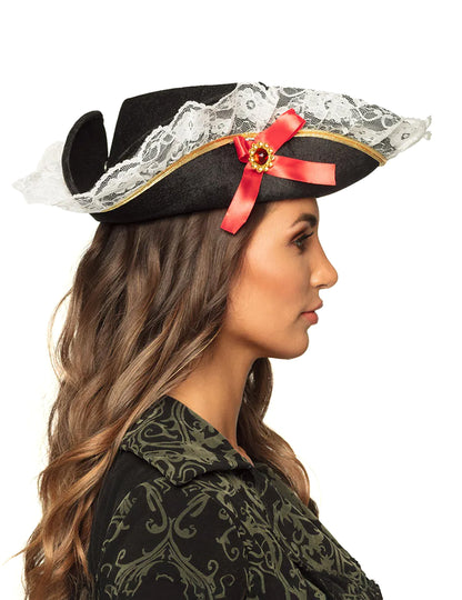 Vue de profil du chapeau pirate à dentelle pour femme