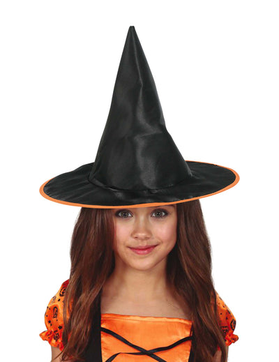 Chapeau de sorcière pour enfant noir avec liseré orange