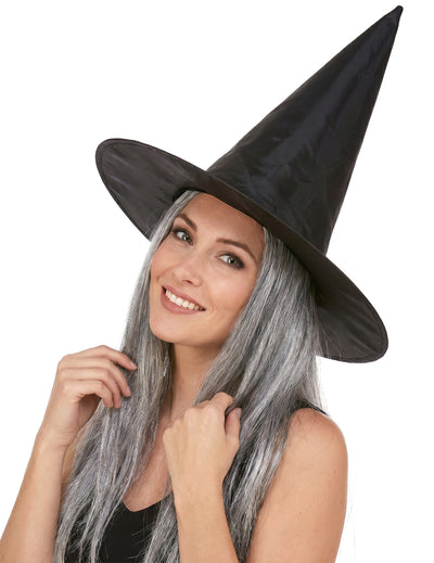 Pălărie vrăjitoare neagră cu părul de Halloween pentru adulți