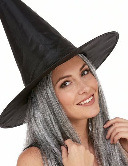 Pălărie vrăjitoare neagră cu părul de Halloween pentru adulți