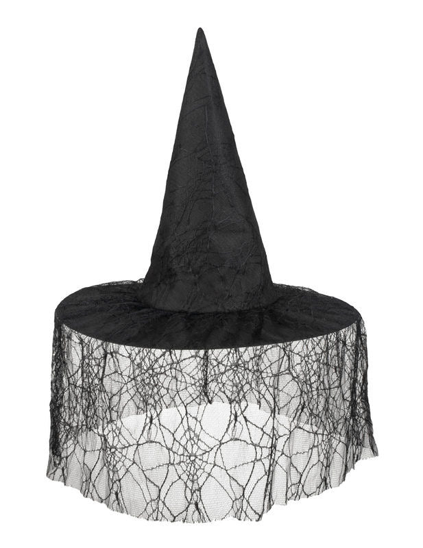 Pălărie vrăjitoare neagră cu Halloween Woman Spider voal