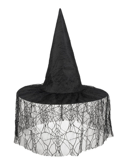 Pălărie vrăjitoare neagră cu Halloween Woman Spider voal