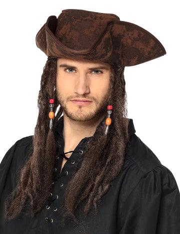 Pălărie de tricorn pentru pirați maro adulți