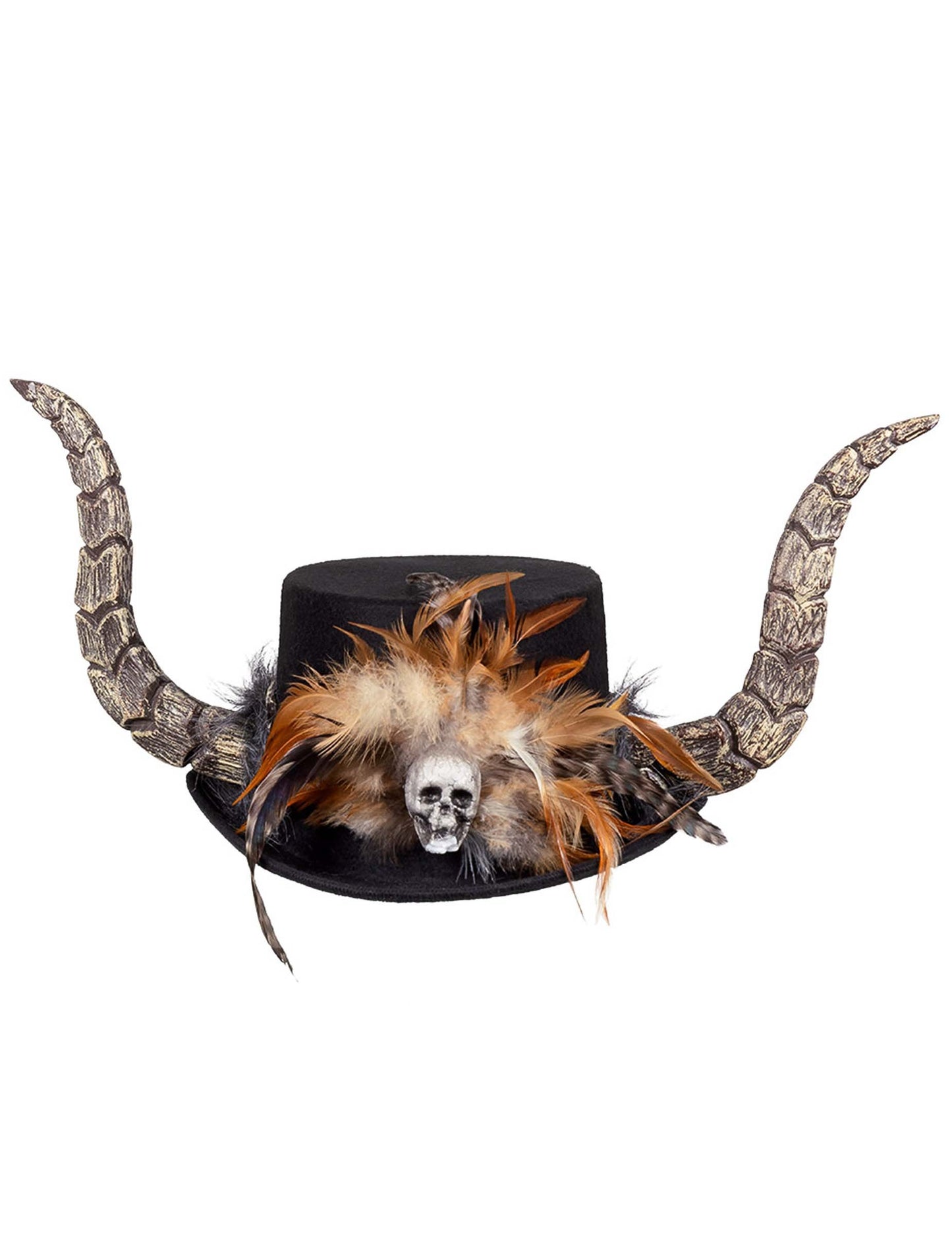Pălărie voodoo cu coarne și pene pentru adulți
