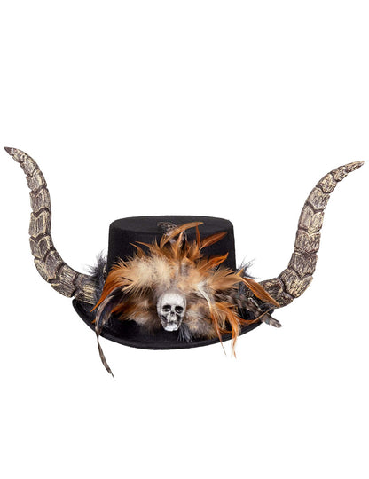 Pălărie voodoo cu coarne și pene pentru adulți