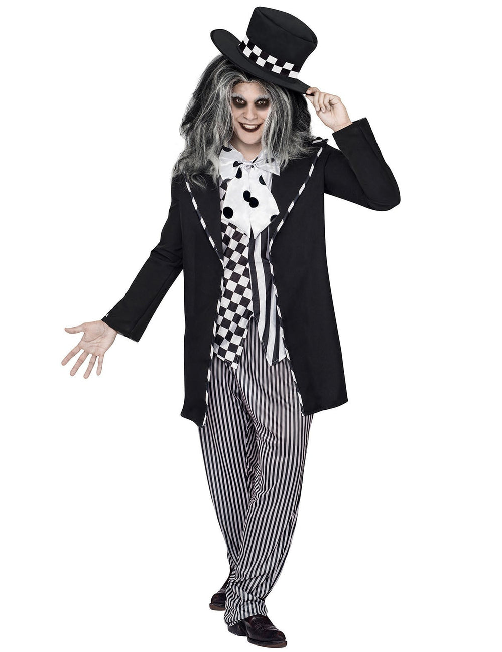 Déguisement de chapelier fou conte de fée Halloween pour homme noir et blanc