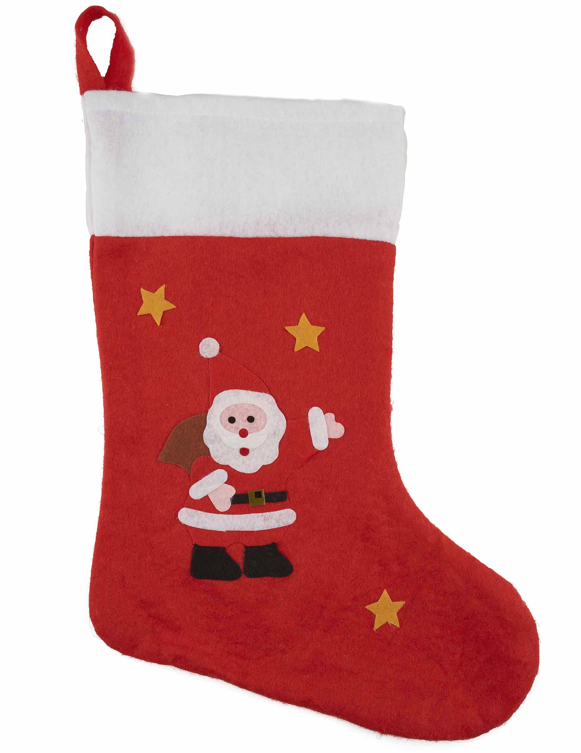 Chaussette de Noël petit papa noël pour enfant rouge et blanc avec étoiles jaunes