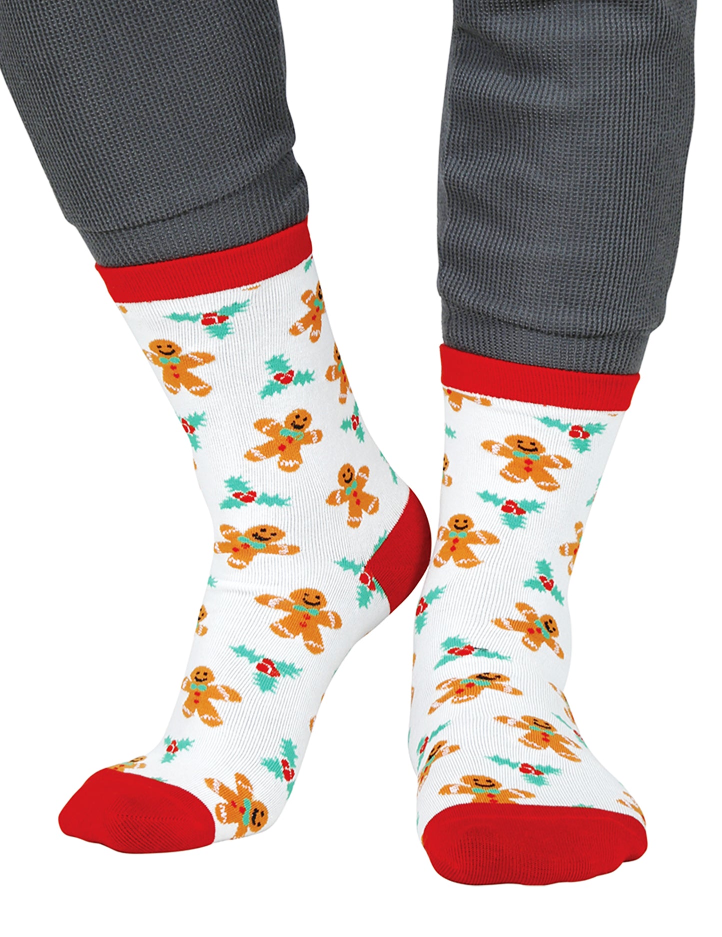 Șosete albe de Crăciun pentru adulți cu model de turtă dulce