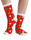 Chaussettes de Noël motifs sapins pour adulte rouges et blanches