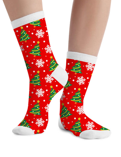 Chaussettes de Noël motifs sapins pour adulte rouges et blanches
