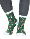 Chaussettes de Noël motifs rennes pour adulte vertes avec talons et pointes blancs
