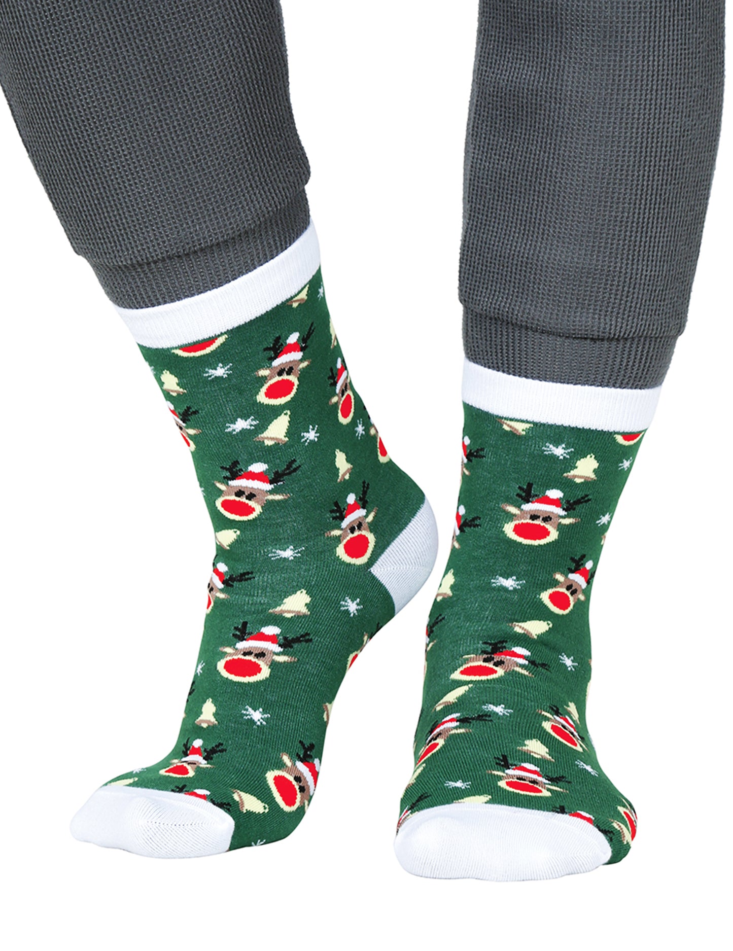 Șosete de Crăciun verzi pentru adulți cu model de reni