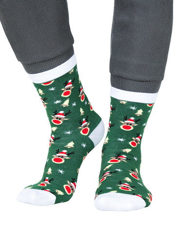 Șosete de Crăciun verzi pentru adulți cu model de reni