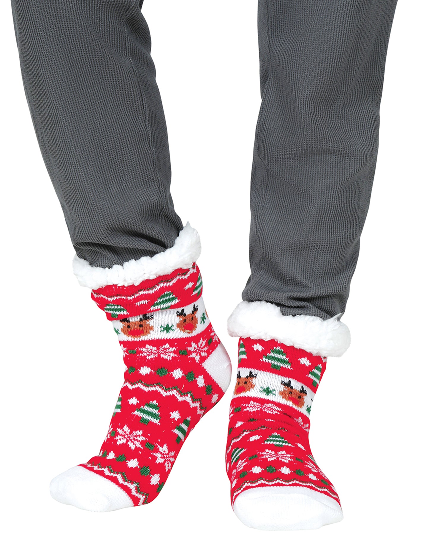 Șosete termice roșii de Crăciun cu reni pentru adulți
