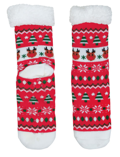 Șosete termice roșii de Crăciun cu reni pentru adulți