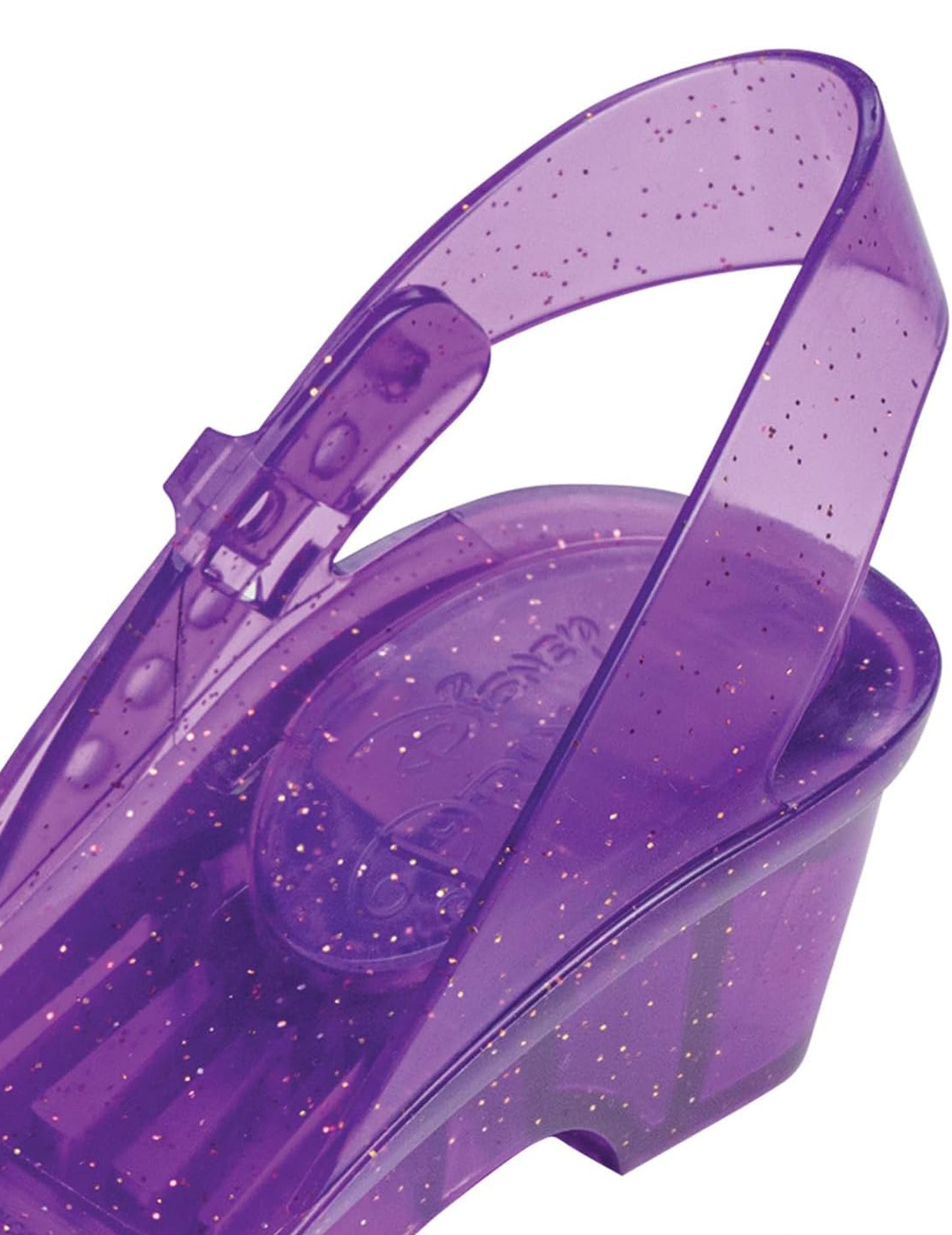 Détail du talon et de la bride des chaussures de princesse Raiponce pour enfant