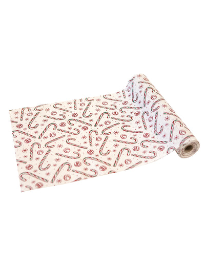 Chemin de table en toile sucre d'orge et paillettes pour décoration de Noël blanc à motifs rouges et verts