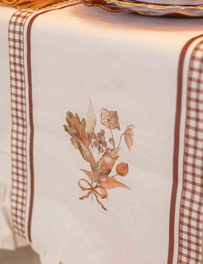 Traverse de masă Buchet de toamnă din pânză crem și auburn 28 cm x 3 m