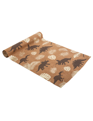 Traversă de masă cu dinozauri în piele întoarsă de cămilă, 28 cm x 3 m frunze aurii