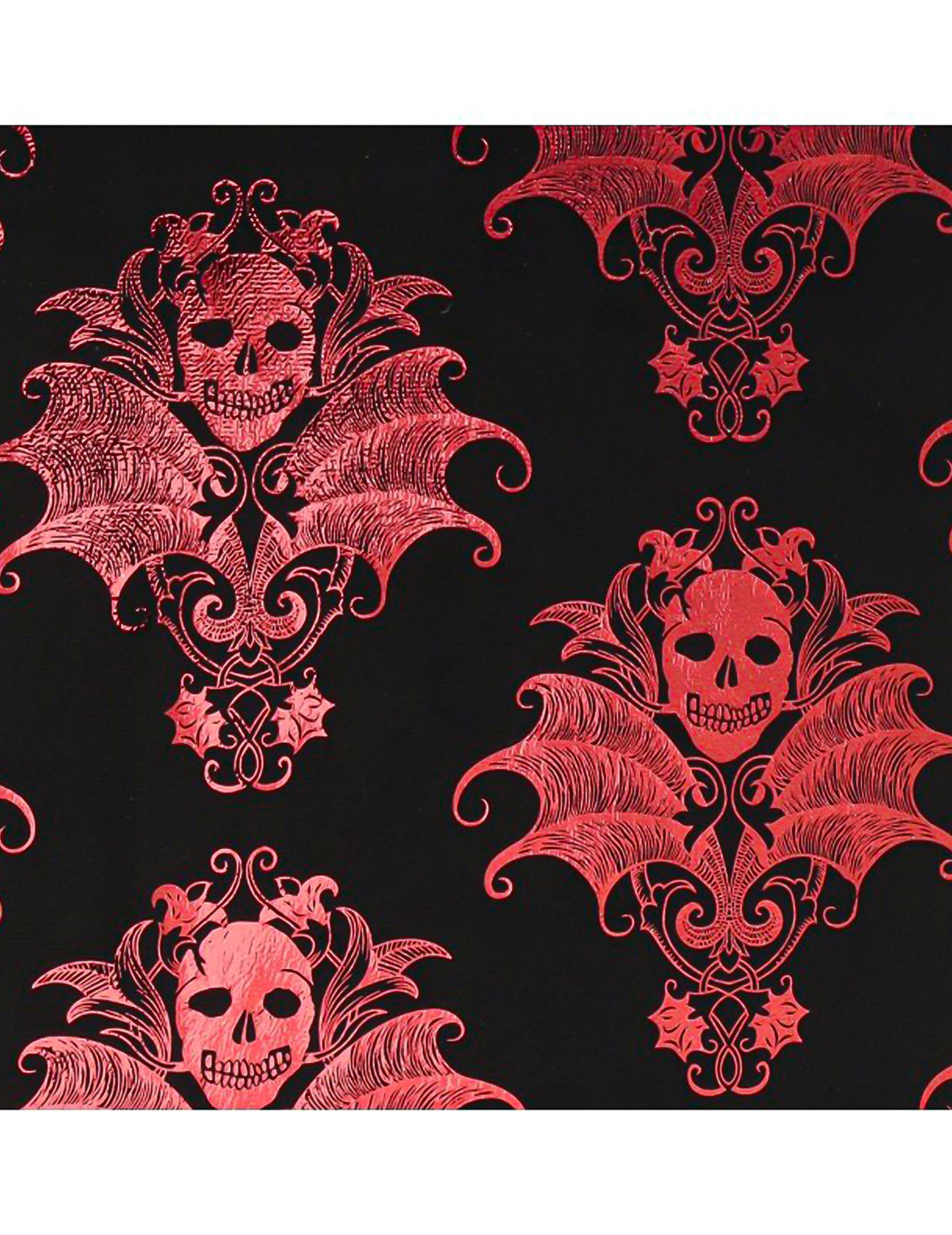 Chemin de table effet velours noir motif crânes baroques bordeaux 3 m