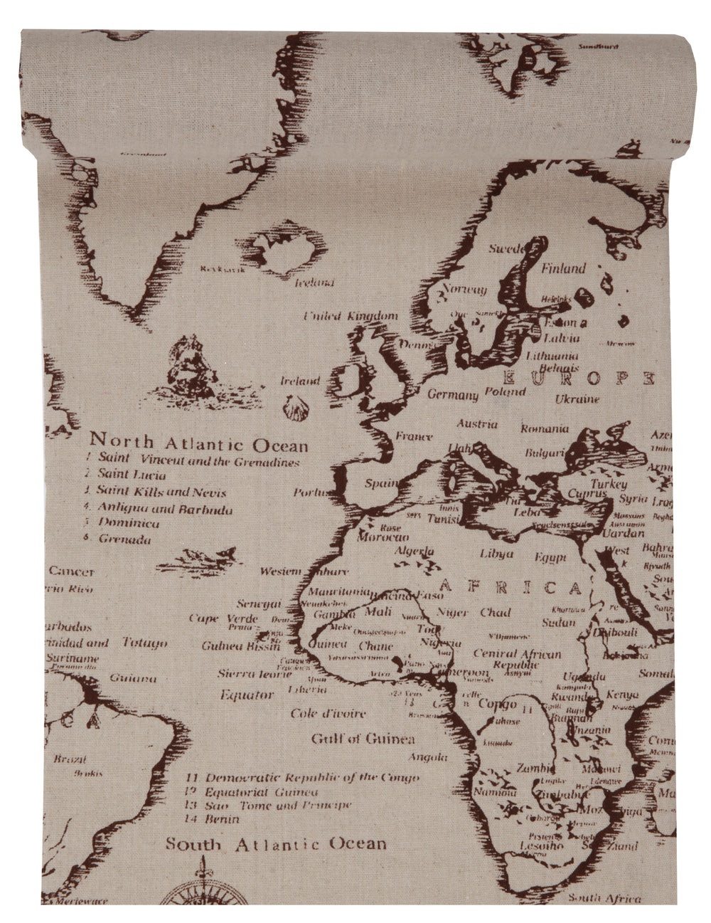 Chemin de table en coton carte de voyage pour décoration de fête beige imprimé monde