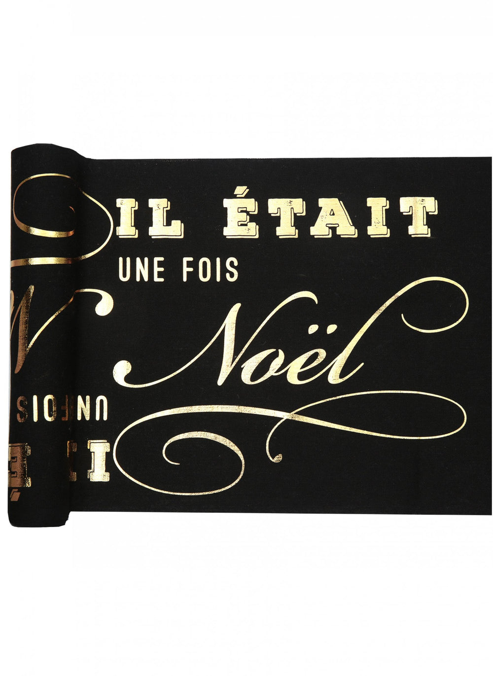 Chemin de table en coton il était une fois Noël noir et doré