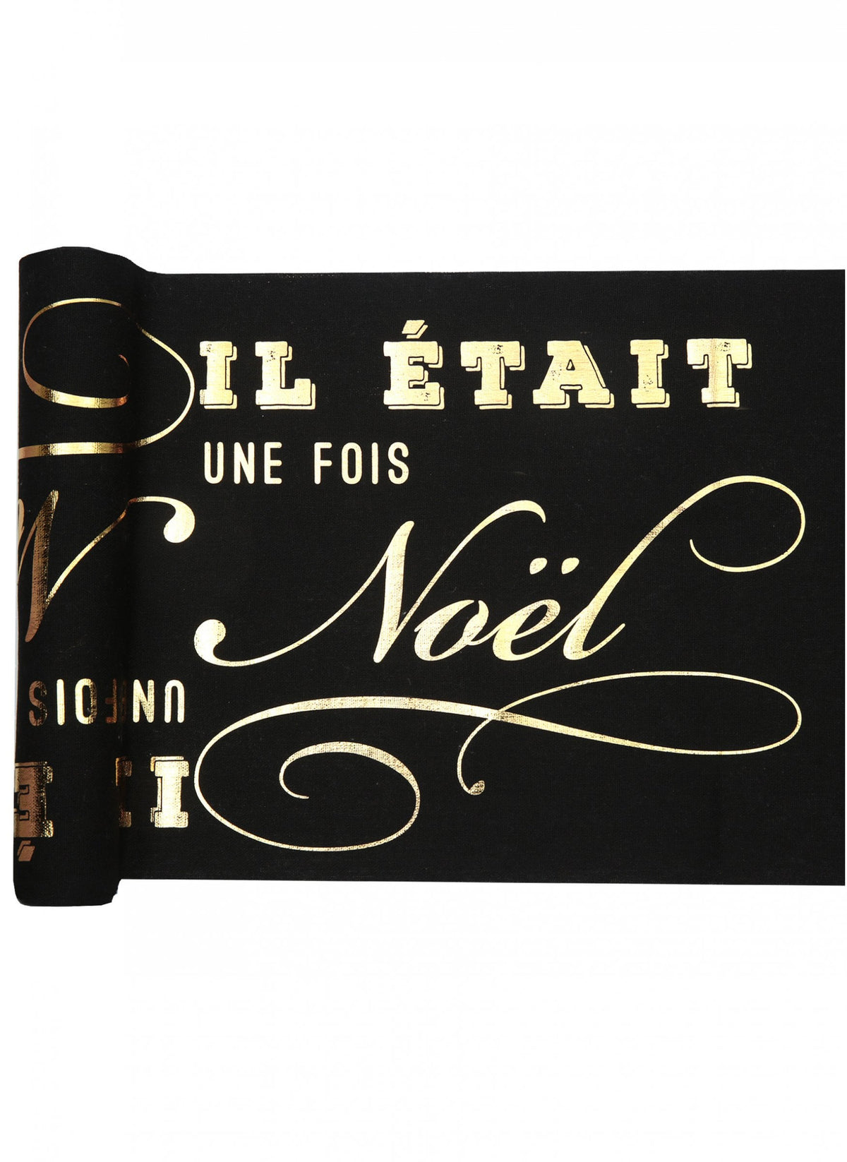 Chemin de table en coton il était une fois Noël noir et doré