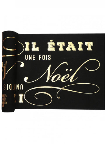 Covor de masă din bumbac, „A fost odată de Crăciun”, negru și auriu, 3m x 28cm cm