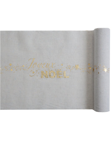 Șervețel de masă din bumbac 3m - Crăciun Fericit, Alb Crem și Stele
