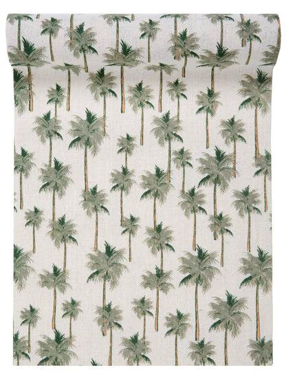 Chemin de table en coton jungle tropicale pour décoration vert à motifs palmiers