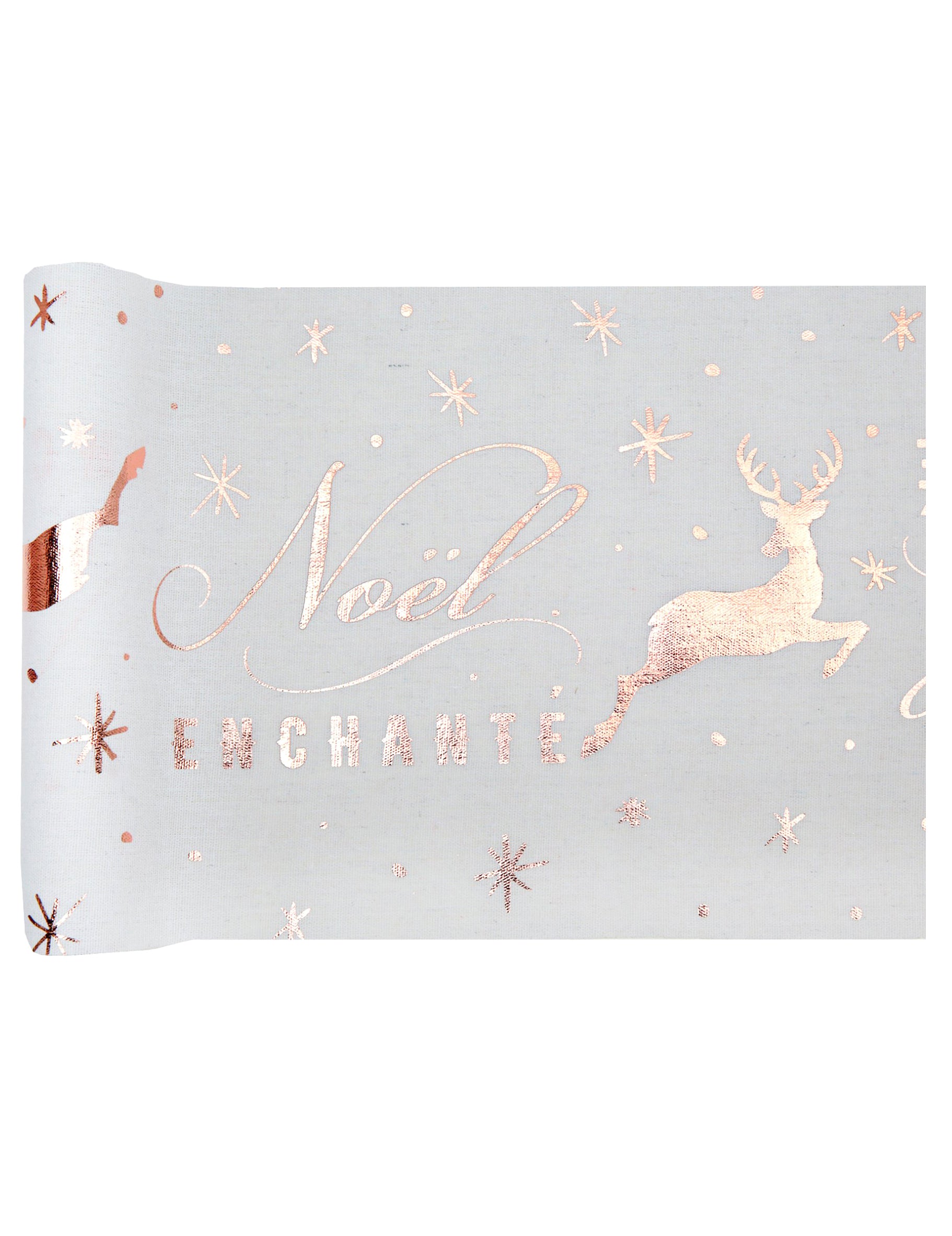 Chemin de table en coton Noël enchanté rose gold avec motifs de cerfs