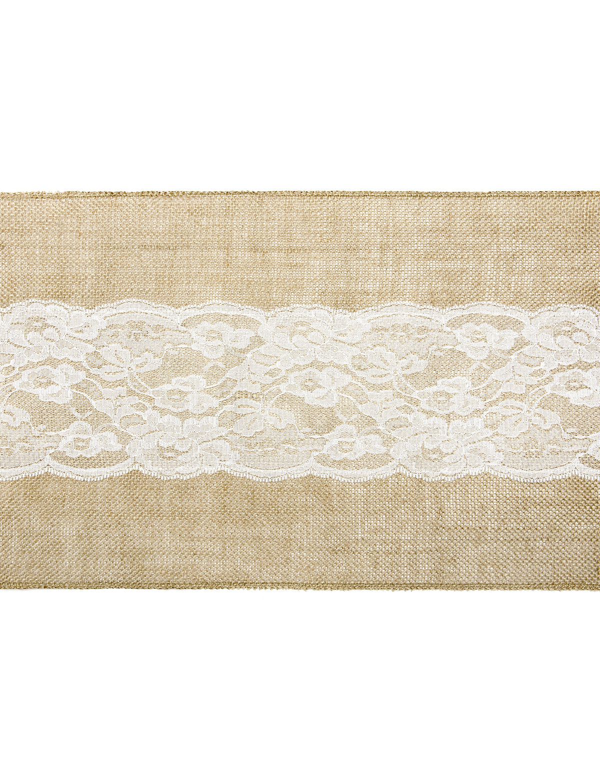Chemin de table en jute centre dentelle naturel et blanc découpable
