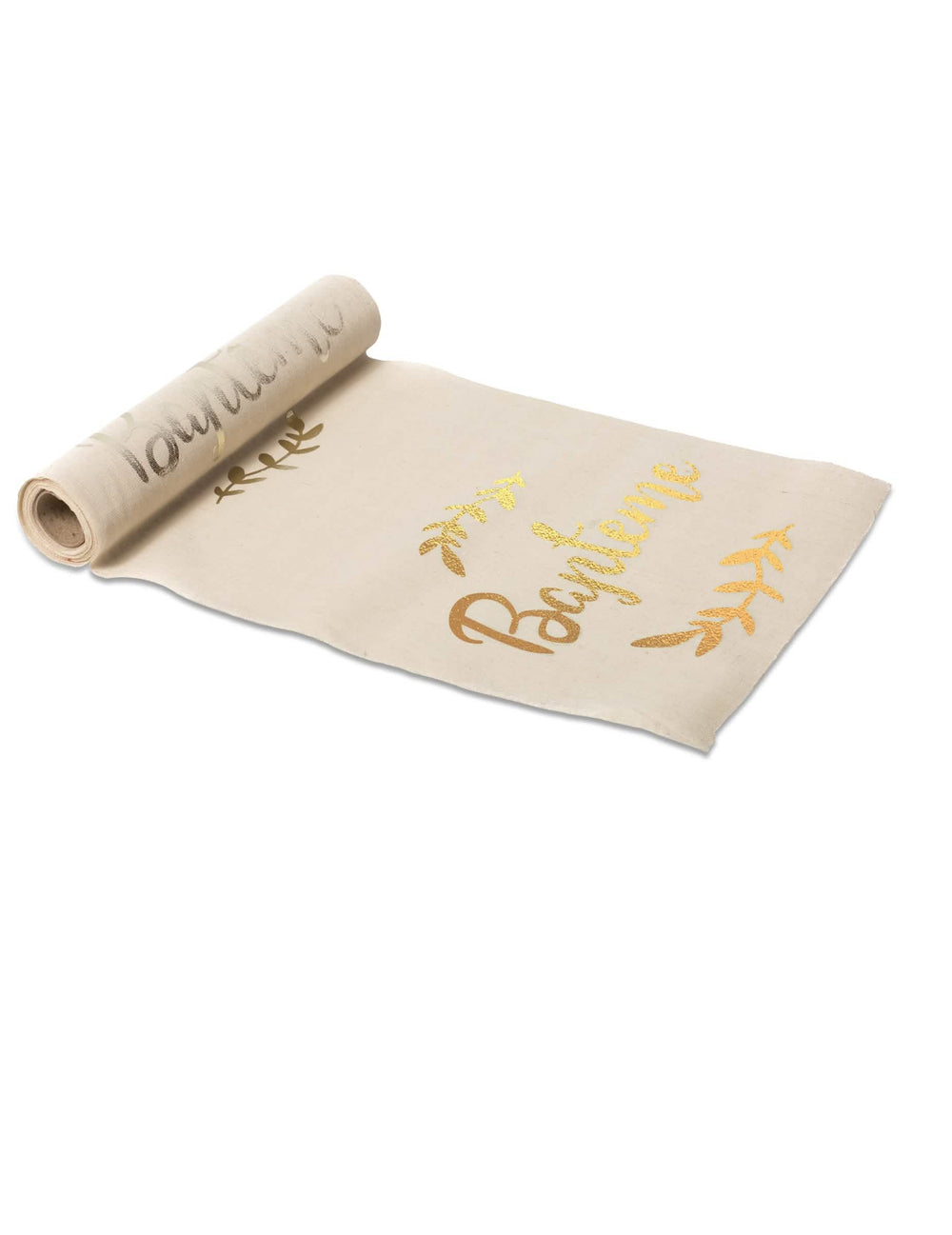 Urare de masă pentru botez din in natural champagne cu lauri aurii
