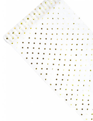 Chemin de table en organza blanc avec pois doré métallisé 36 cm x 9 m